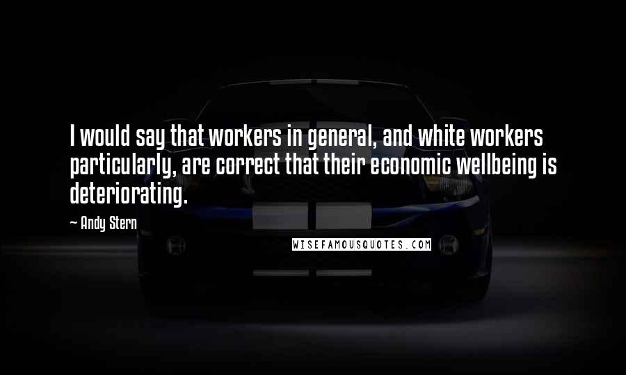 Andy Stern Quotes: I would say that workers in general, and white workers particularly, are correct that their economic wellbeing is deteriorating.