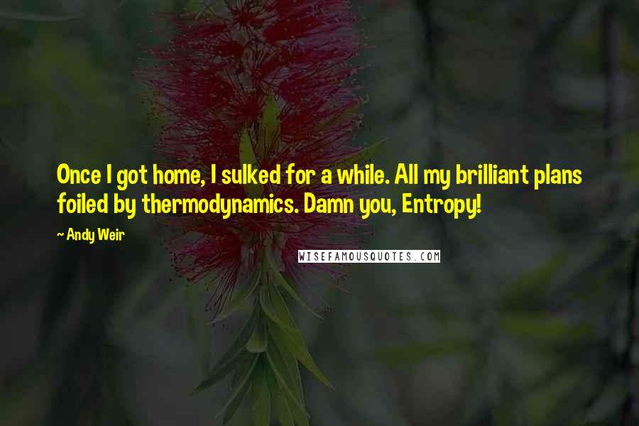 Andy Weir Quotes: Once I got home, I sulked for a while. All my brilliant plans foiled by thermodynamics. Damn you, Entropy!