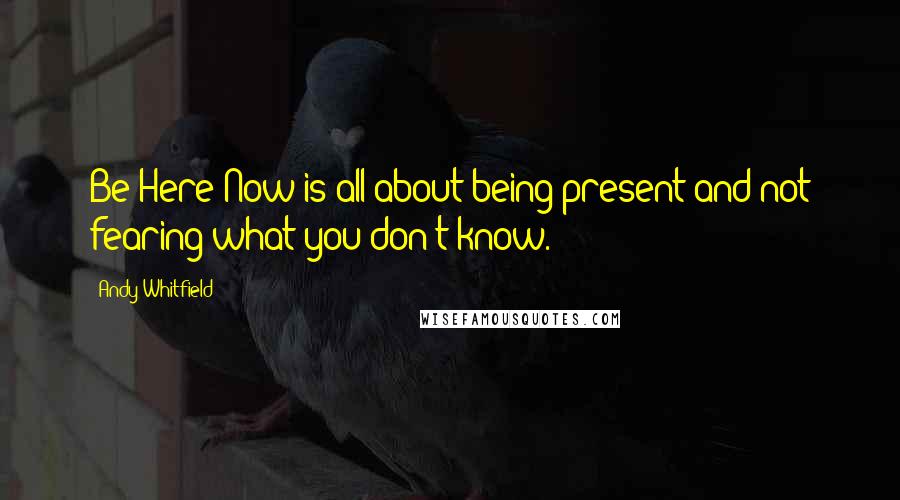 Andy Whitfield Quotes: Be Here Now is all about being present and not fearing what you don't know.