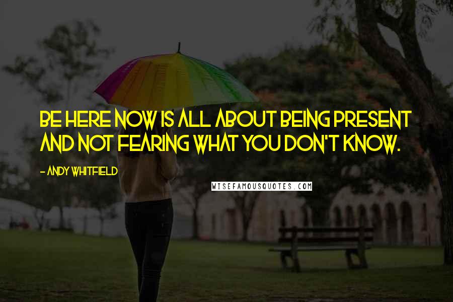 Andy Whitfield Quotes: Be Here Now is all about being present and not fearing what you don't know.