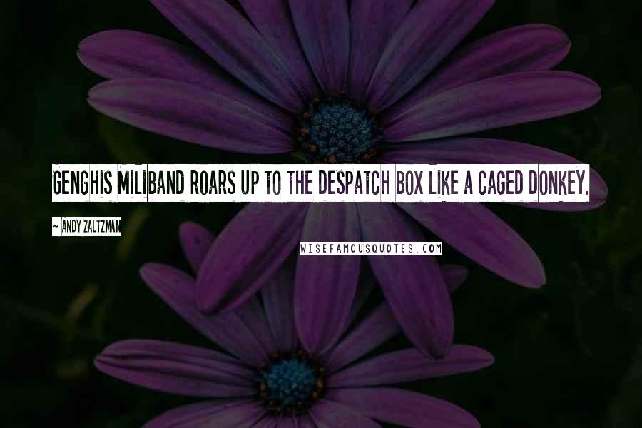 Andy Zaltzman Quotes: Genghis Miliband roars up to the despatch box like a caged donkey.
