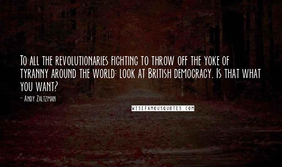 Andy Zaltzman Quotes: To all the revolutionaries fighting to throw off the yoke of tyranny around the world: look at British democracy. Is that what you want?