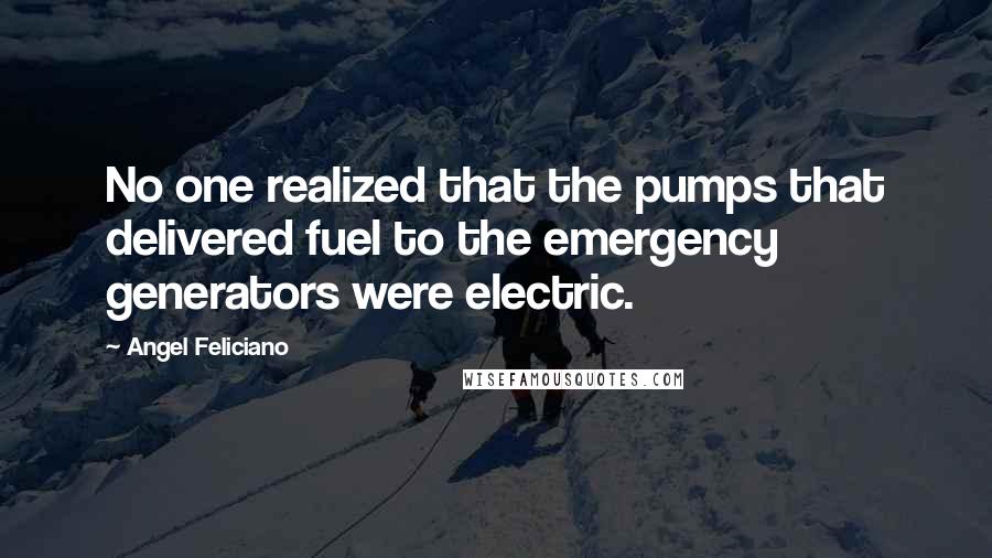 Angel Feliciano Quotes: No one realized that the pumps that delivered fuel to the emergency generators were electric.