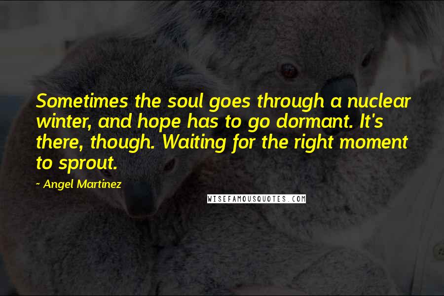 Angel Martinez Quotes: Sometimes the soul goes through a nuclear winter, and hope has to go dormant. It's there, though. Waiting for the right moment to sprout.