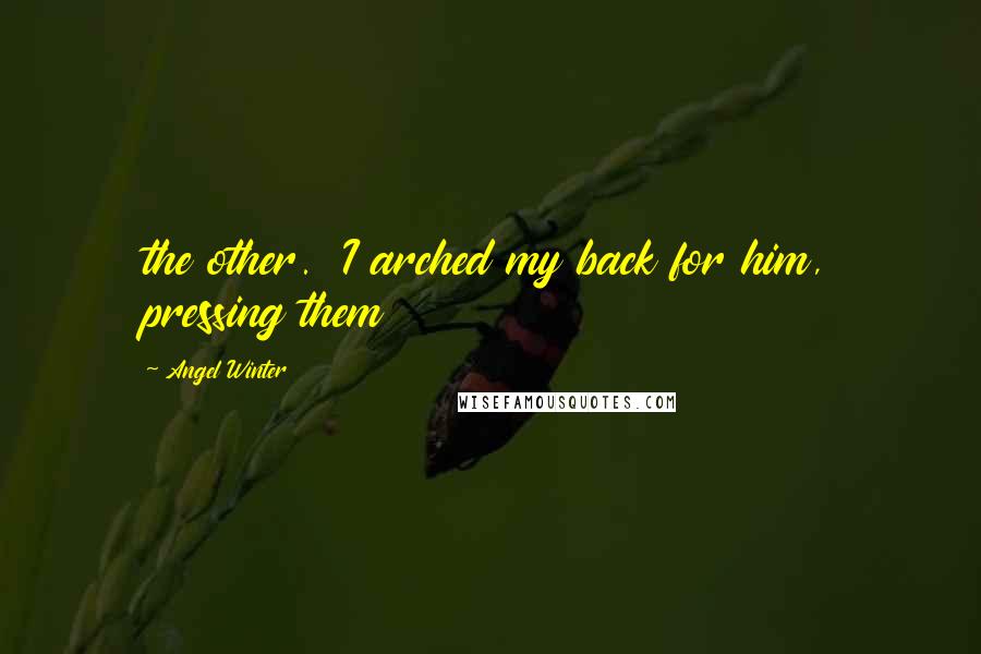 Angel Winter Quotes: the other.  I arched my back for him, pressing them