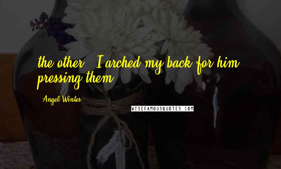 Angel Winter Quotes: the other.  I arched my back for him, pressing them