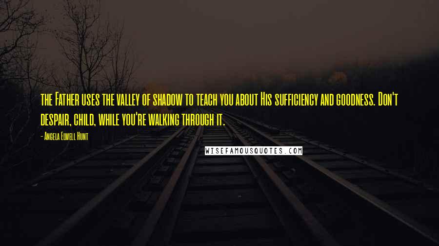 Angela Elwell Hunt Quotes: the Father uses the valley of shadow to teach you about His sufficiency and goodness. Don't despair, child, while you're walking through it.