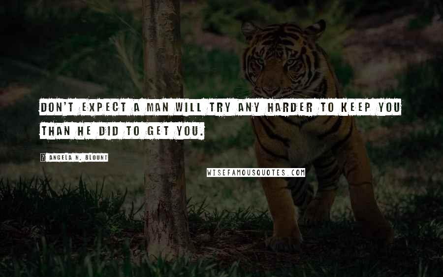 Angela N. Blount Quotes: Don't expect a man will try any harder to keep you than he did to get you.