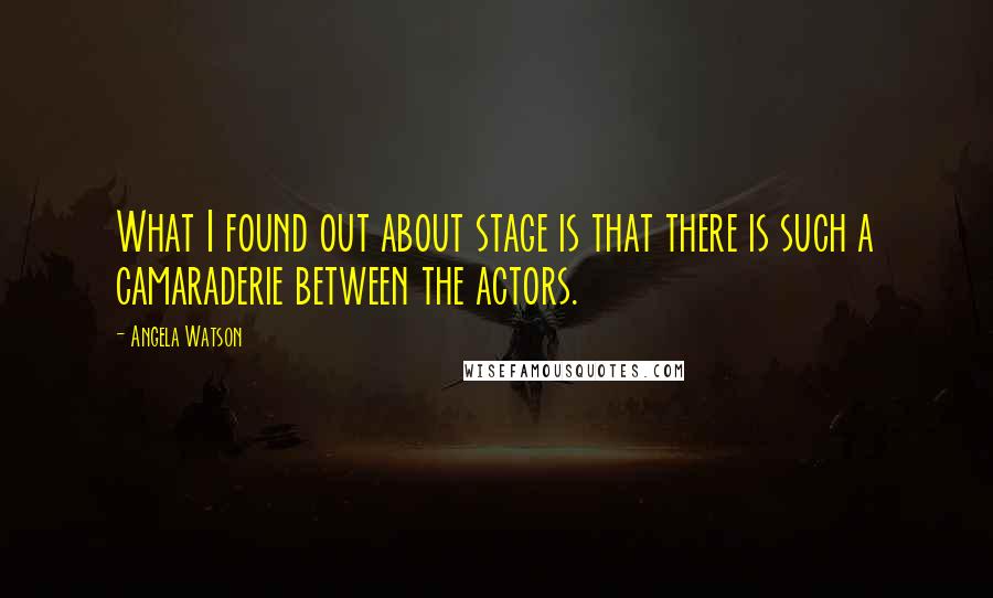 Angela Watson Quotes: What I found out about stage is that there is such a camaraderie between the actors.