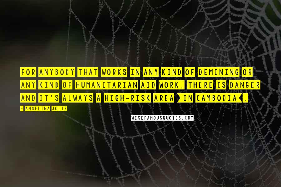 Angelina Jolie Quotes: For anybody that works in any kind of demining or any kind of humanitarian aid work, there is danger and it's always a high-risk area [in Cambodia].