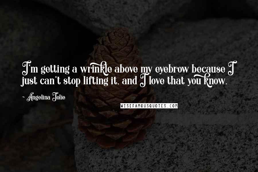 Angelina Jolie Quotes: I'm getting a wrinkle above my eyebrow because I just can't stop lifting it, and I love that you know.