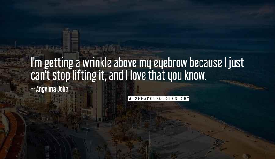 Angelina Jolie Quotes: I'm getting a wrinkle above my eyebrow because I just can't stop lifting it, and I love that you know.