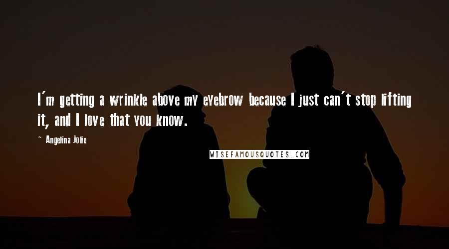 Angelina Jolie Quotes: I'm getting a wrinkle above my eyebrow because I just can't stop lifting it, and I love that you know.