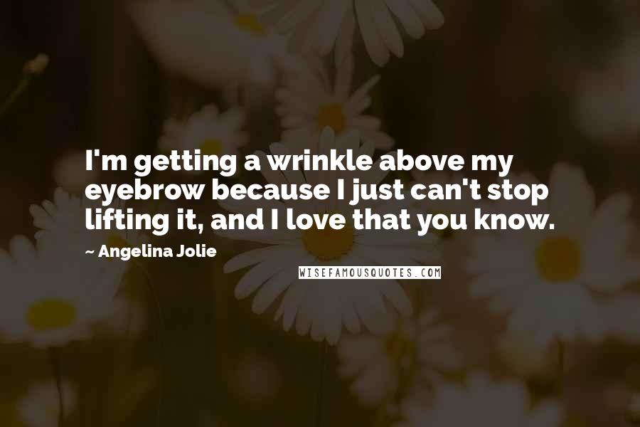 Angelina Jolie Quotes: I'm getting a wrinkle above my eyebrow because I just can't stop lifting it, and I love that you know.