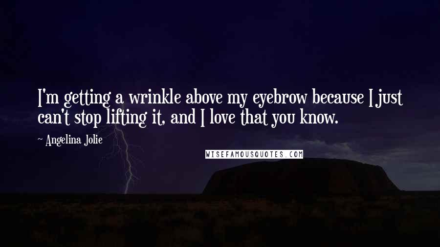 Angelina Jolie Quotes: I'm getting a wrinkle above my eyebrow because I just can't stop lifting it, and I love that you know.