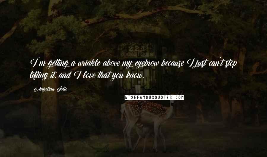 Angelina Jolie Quotes: I'm getting a wrinkle above my eyebrow because I just can't stop lifting it, and I love that you know.