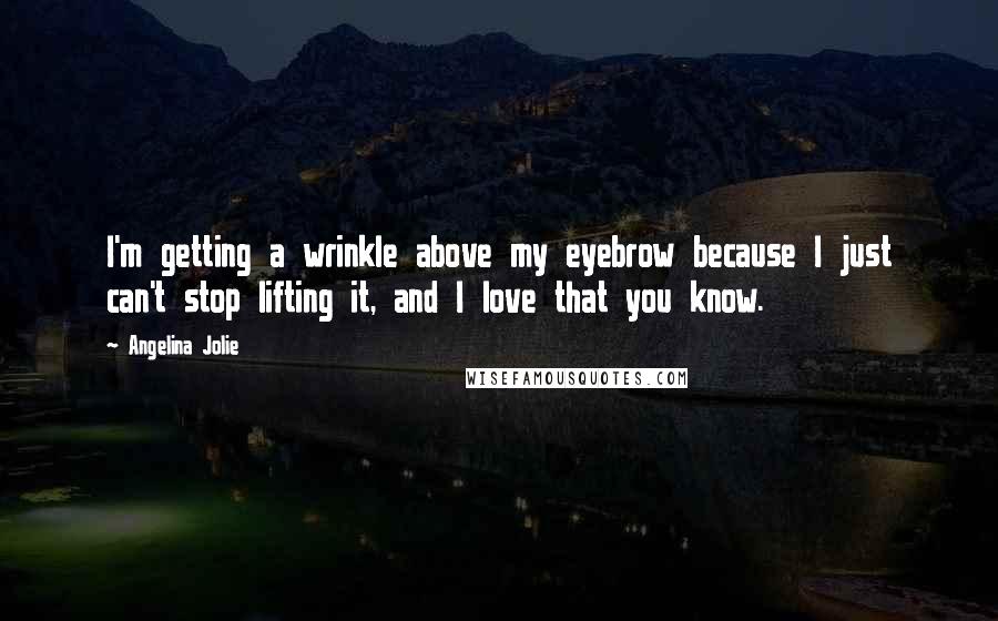 Angelina Jolie Quotes: I'm getting a wrinkle above my eyebrow because I just can't stop lifting it, and I love that you know.