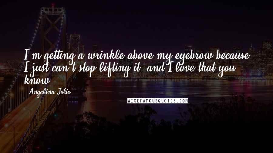 Angelina Jolie Quotes: I'm getting a wrinkle above my eyebrow because I just can't stop lifting it, and I love that you know.