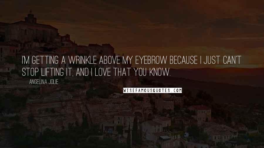 Angelina Jolie Quotes: I'm getting a wrinkle above my eyebrow because I just can't stop lifting it, and I love that you know.