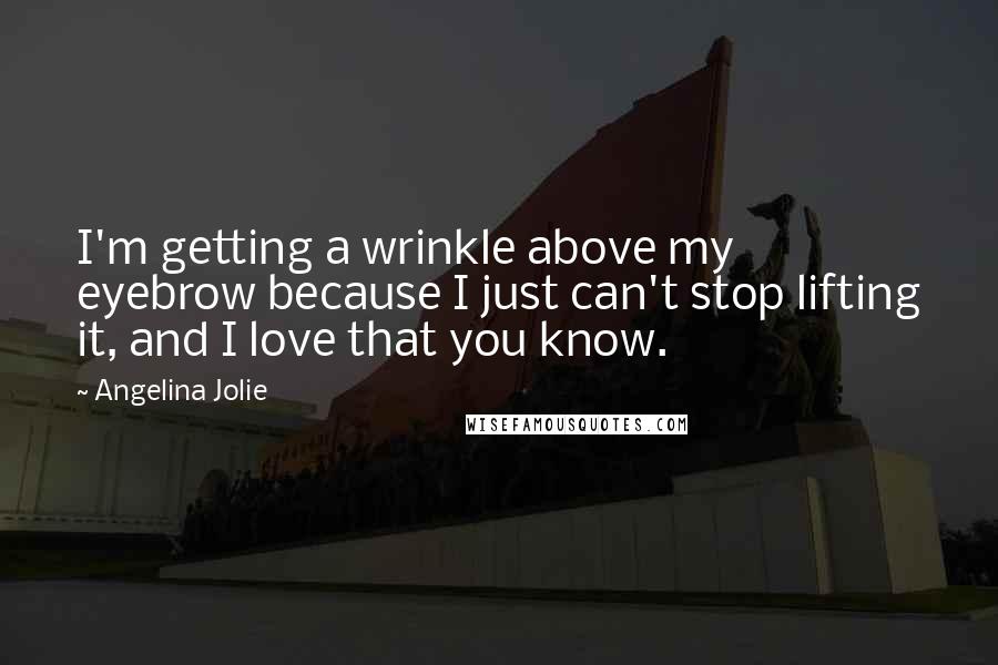 Angelina Jolie Quotes: I'm getting a wrinkle above my eyebrow because I just can't stop lifting it, and I love that you know.