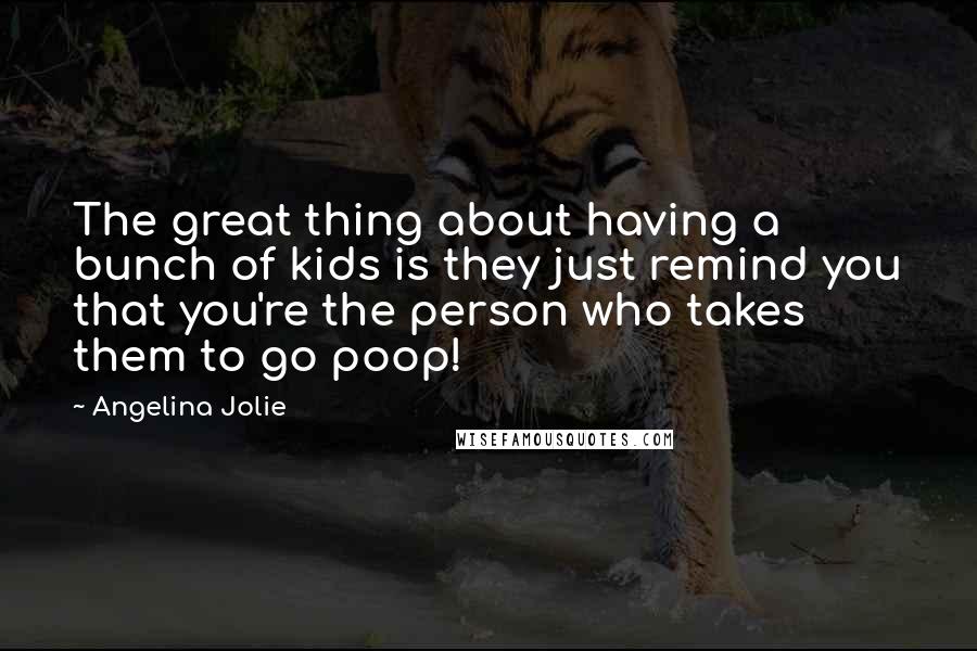 Angelina Jolie Quotes: The great thing about having a bunch of kids is they just remind you that you're the person who takes them to go poop!