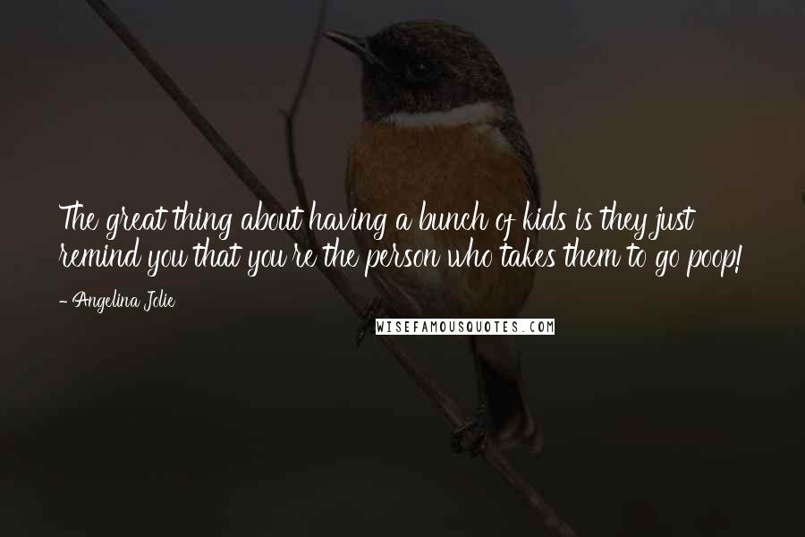 Angelina Jolie Quotes: The great thing about having a bunch of kids is they just remind you that you're the person who takes them to go poop!