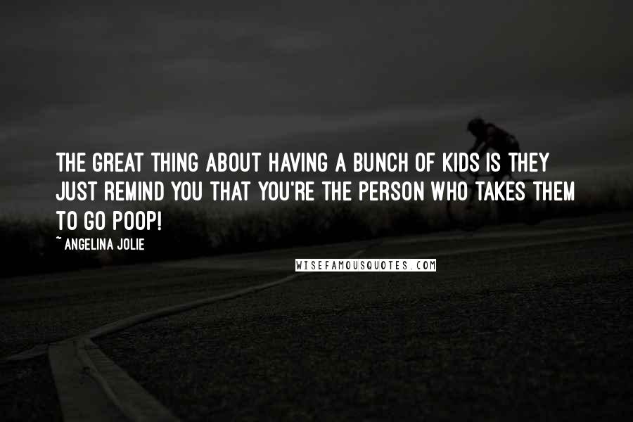 Angelina Jolie Quotes: The great thing about having a bunch of kids is they just remind you that you're the person who takes them to go poop!