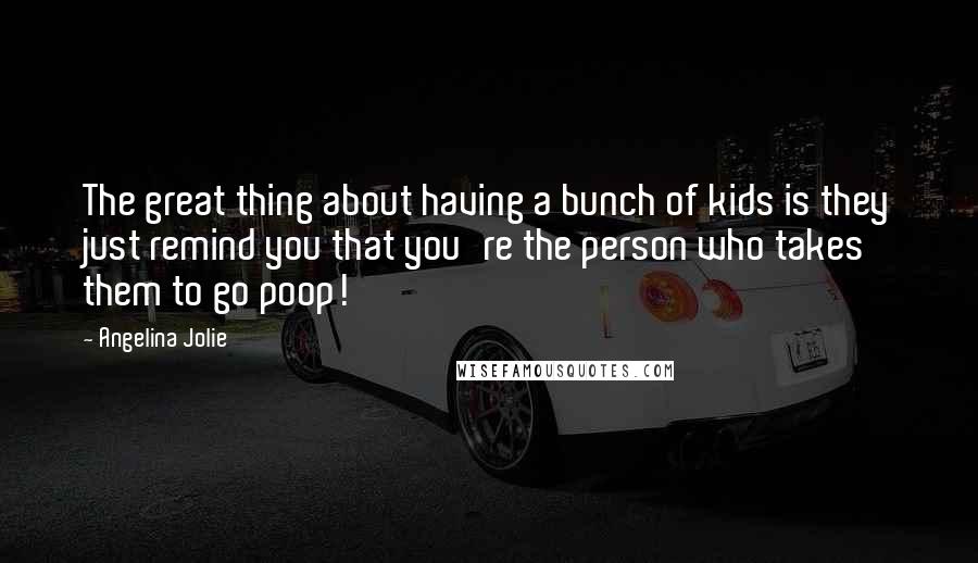 Angelina Jolie Quotes: The great thing about having a bunch of kids is they just remind you that you're the person who takes them to go poop!