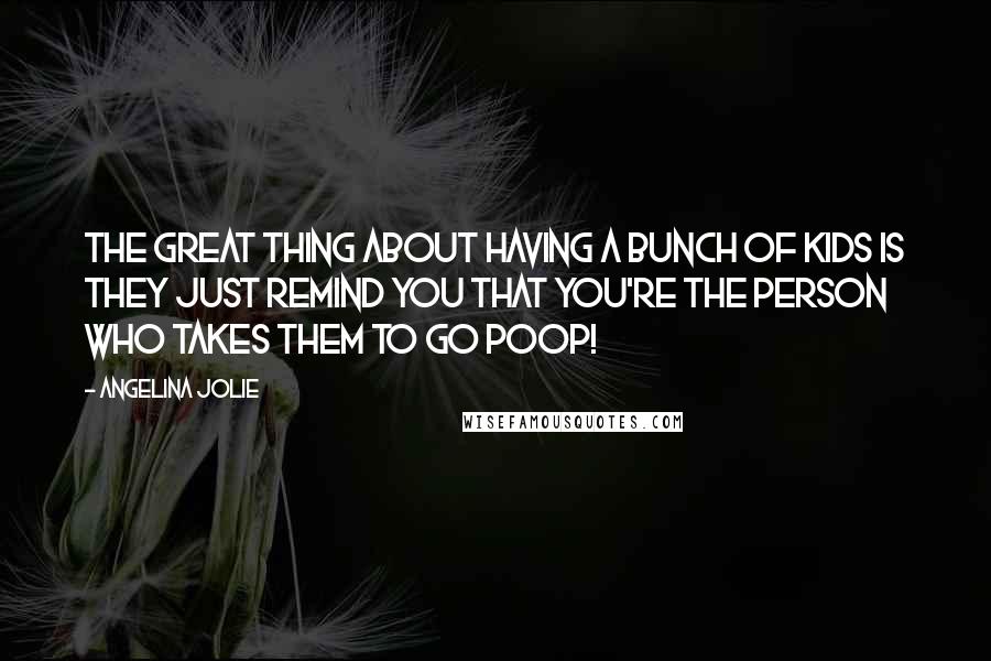 Angelina Jolie Quotes: The great thing about having a bunch of kids is they just remind you that you're the person who takes them to go poop!