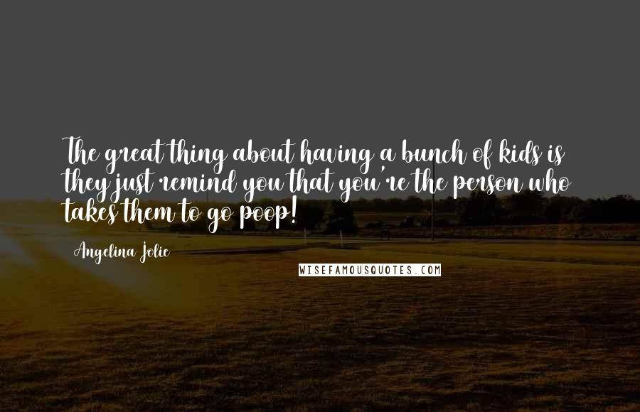 Angelina Jolie Quotes: The great thing about having a bunch of kids is they just remind you that you're the person who takes them to go poop!