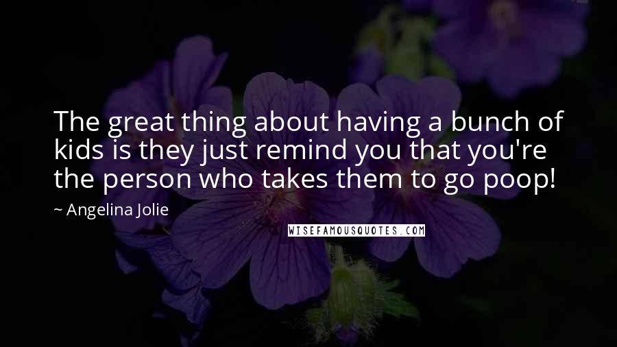 Angelina Jolie Quotes: The great thing about having a bunch of kids is they just remind you that you're the person who takes them to go poop!