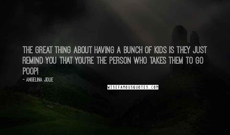 Angelina Jolie Quotes: The great thing about having a bunch of kids is they just remind you that you're the person who takes them to go poop!