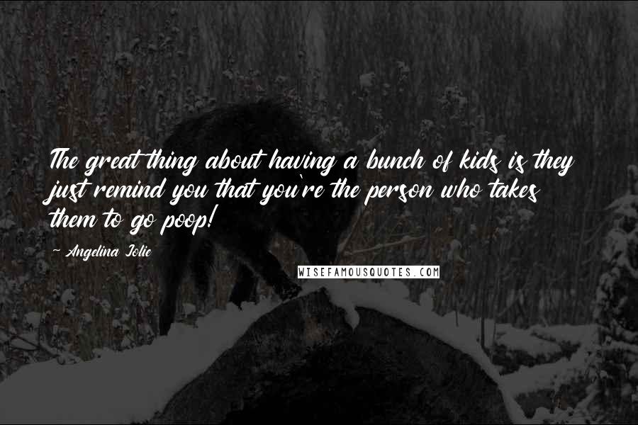 Angelina Jolie Quotes: The great thing about having a bunch of kids is they just remind you that you're the person who takes them to go poop!