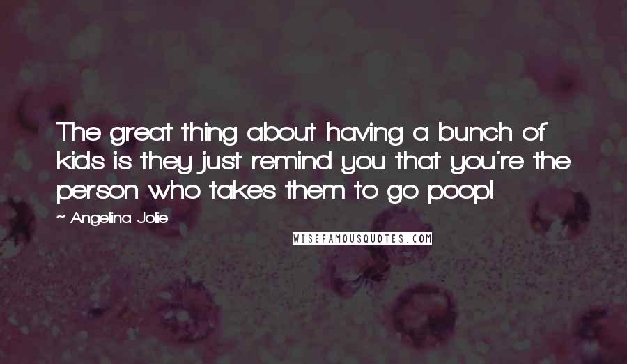 Angelina Jolie Quotes: The great thing about having a bunch of kids is they just remind you that you're the person who takes them to go poop!