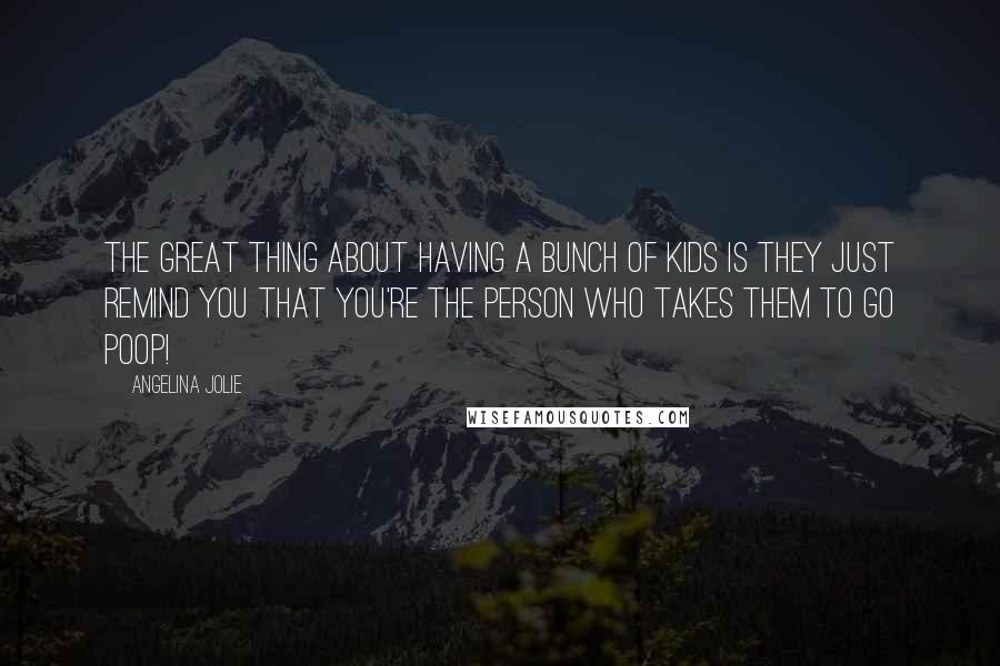 Angelina Jolie Quotes: The great thing about having a bunch of kids is they just remind you that you're the person who takes them to go poop!