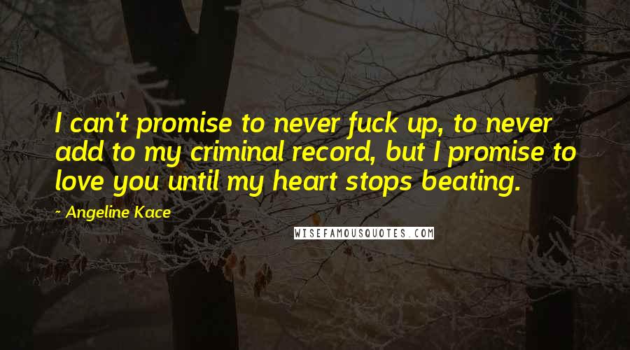 Angeline Kace Quotes: I can't promise to never fuck up, to never add to my criminal record, but I promise to love you until my heart stops beating.