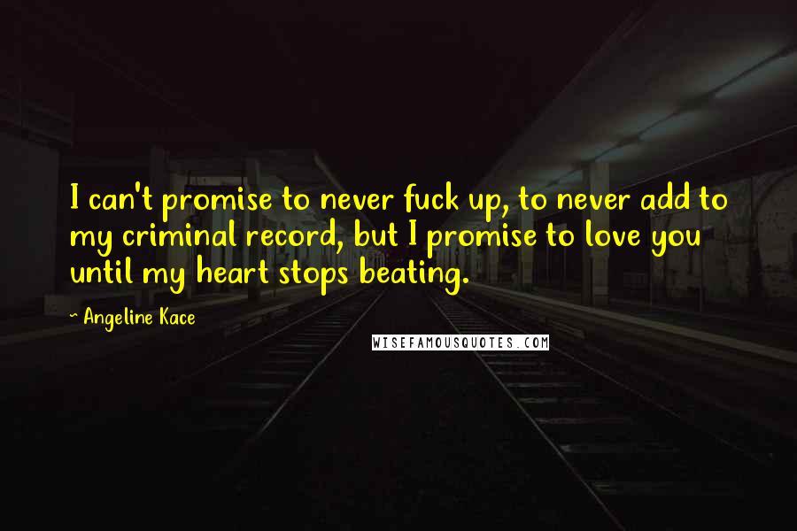 Angeline Kace Quotes: I can't promise to never fuck up, to never add to my criminal record, but I promise to love you until my heart stops beating.