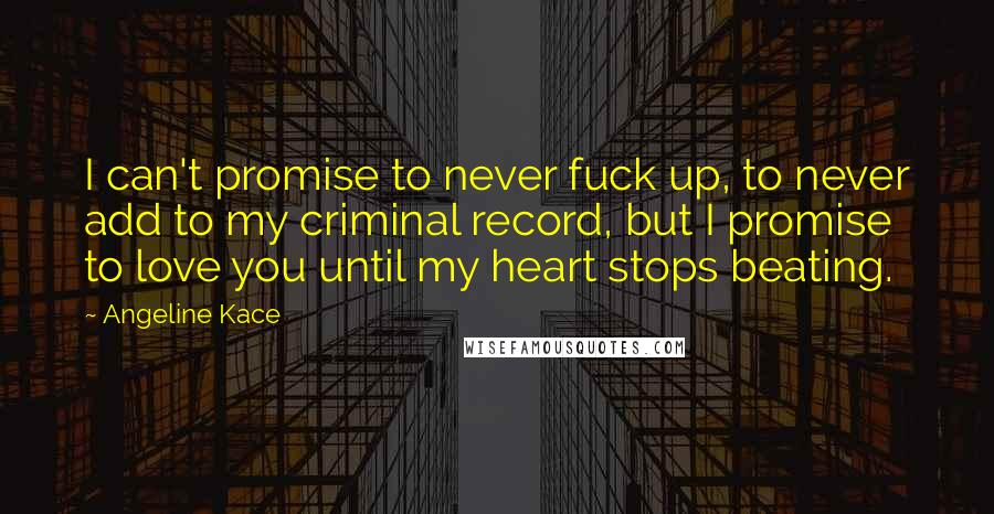 Angeline Kace Quotes: I can't promise to never fuck up, to never add to my criminal record, but I promise to love you until my heart stops beating.