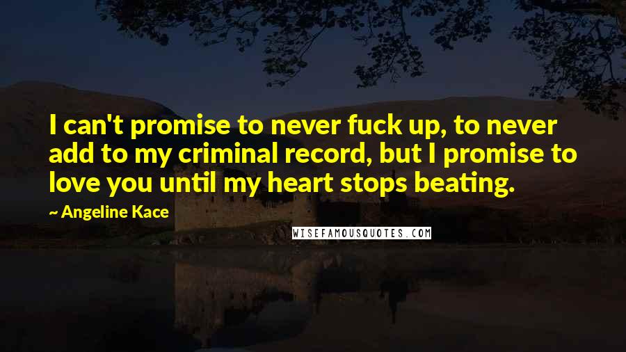 Angeline Kace Quotes: I can't promise to never fuck up, to never add to my criminal record, but I promise to love you until my heart stops beating.