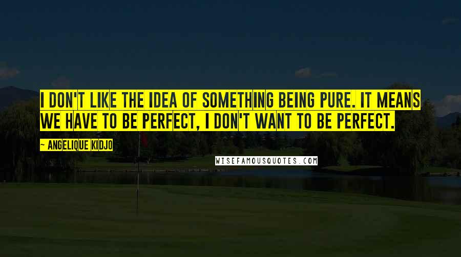 Angelique Kidjo Quotes: I don't like the idea of something being pure. It means we have to be perfect, I don't want to be perfect.