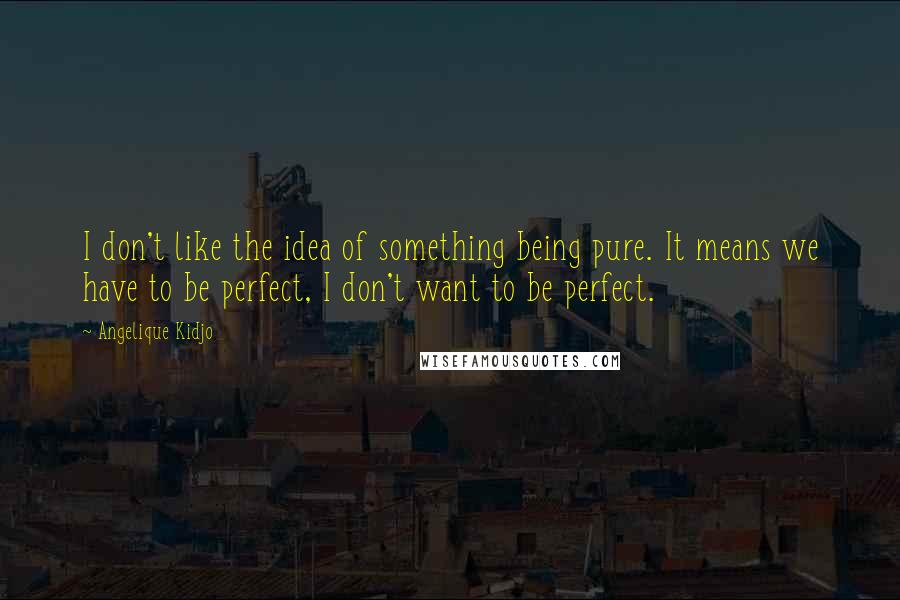 Angelique Kidjo Quotes: I don't like the idea of something being pure. It means we have to be perfect, I don't want to be perfect.