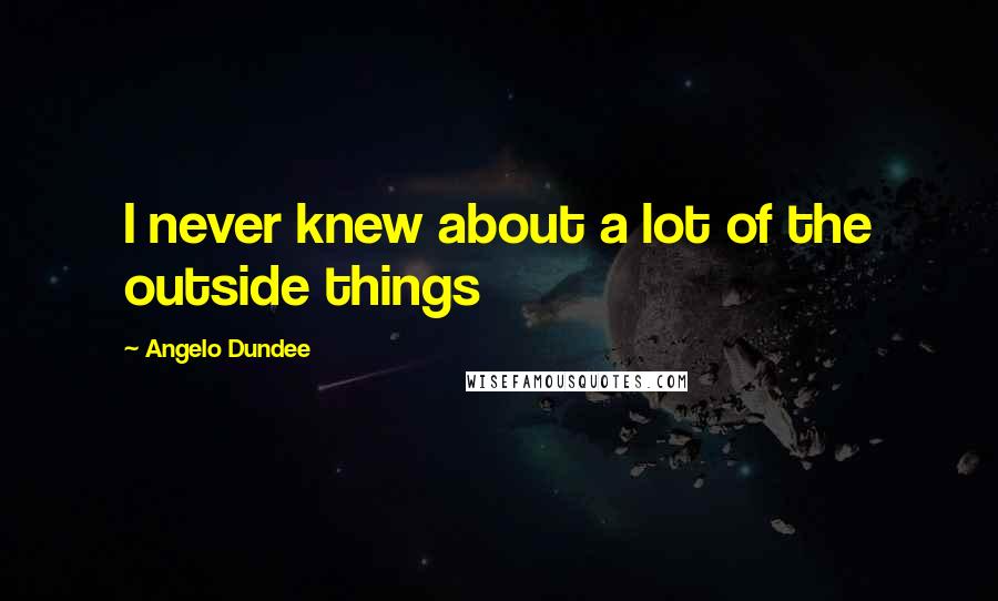 Angelo Dundee Quotes: I never knew about a lot of the outside things