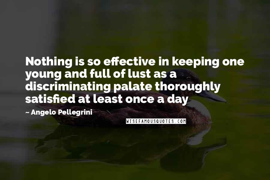 Angelo Pellegrini Quotes: Nothing is so effective in keeping one young and full of lust as a discriminating palate thoroughly satisfied at least once a day