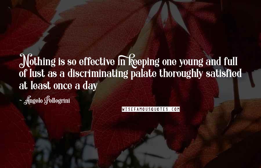 Angelo Pellegrini Quotes: Nothing is so effective in keeping one young and full of lust as a discriminating palate thoroughly satisfied at least once a day