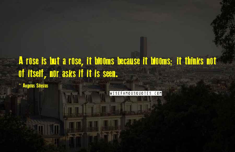 Angelus Silesius Quotes: A rose is but a rose, it blooms because it blooms; it thinks not of itself, nor asks if it is seen.