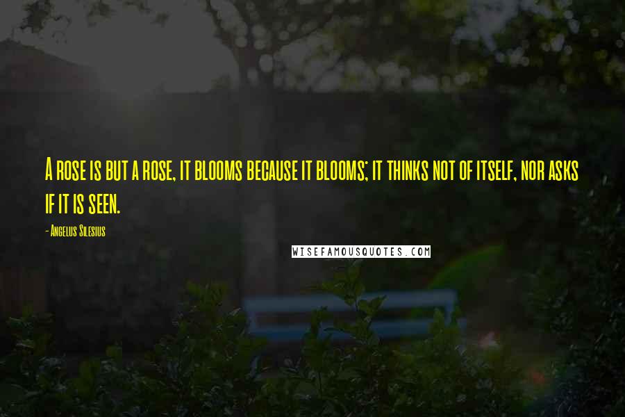 Angelus Silesius Quotes: A rose is but a rose, it blooms because it blooms; it thinks not of itself, nor asks if it is seen.