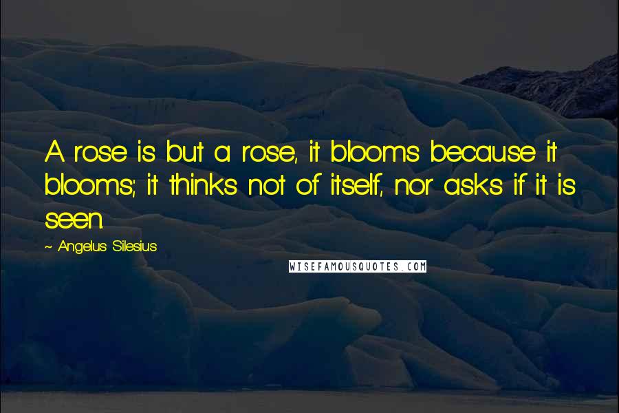 Angelus Silesius Quotes: A rose is but a rose, it blooms because it blooms; it thinks not of itself, nor asks if it is seen.