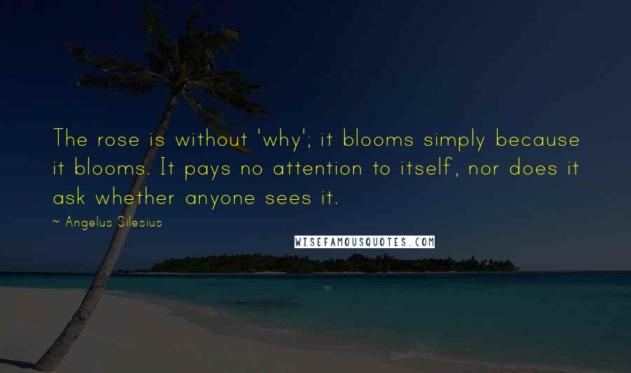 Angelus Silesius Quotes: The rose is without 'why'; it blooms simply because it blooms. It pays no attention to itself, nor does it ask whether anyone sees it.