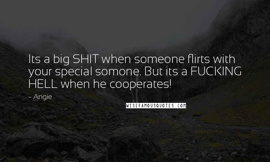 Angie Quotes: Its a big SHIT when someone flirts with your special somone. But its a FUCKING HELL when he cooperates!