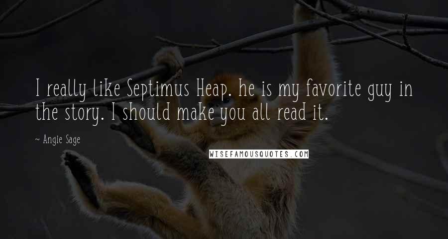 Angie Sage Quotes: I really like Septimus Heap. he is my favorite guy in the story. I should make you all read it.